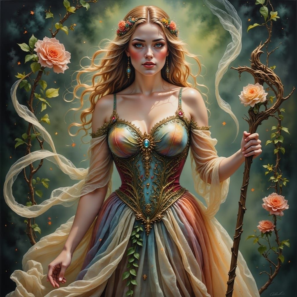 Mystical Goddess Surrounded by Whispers of Nature