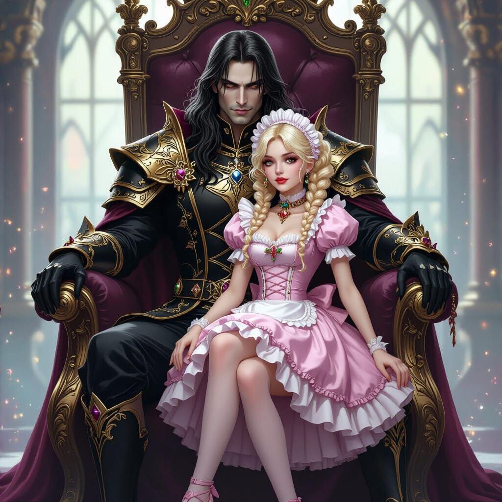 Vampire King with Maid in Astral Illustration Style