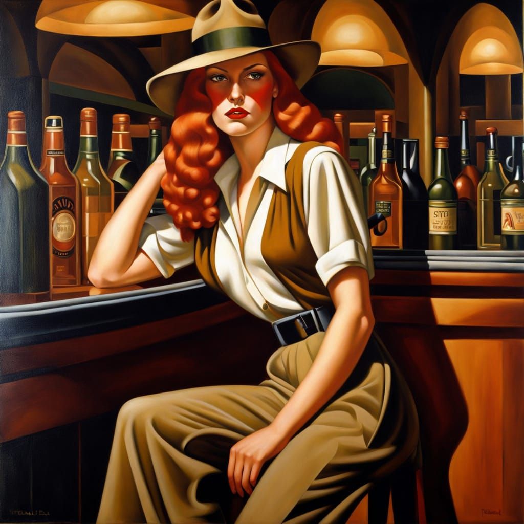 Art Deco Oil Painting of a Female Bush Ranger