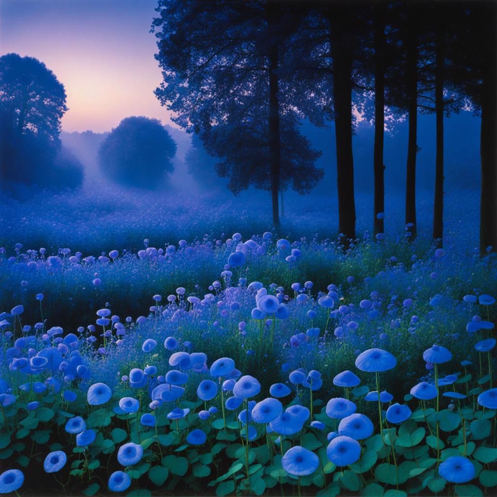 Blue Flowers in Purple Light, Hundertwasser Style