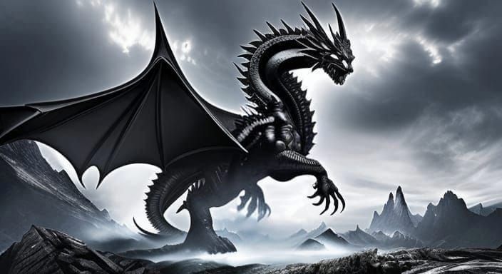 Colossal Black Dragon God in a Dark Fantasy