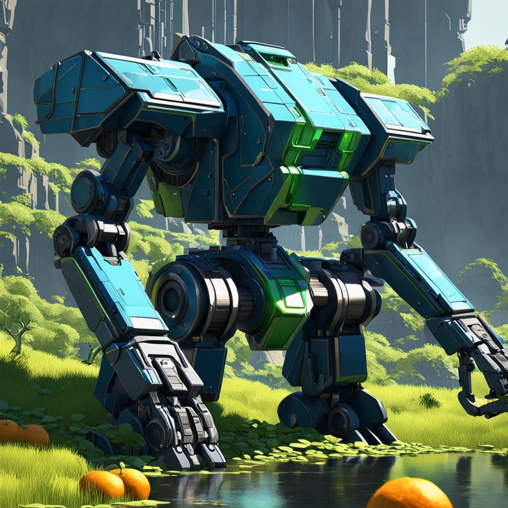 Cyberpunk Wanderer Against Dilapidated Mecha: Syd Mead Inspi...