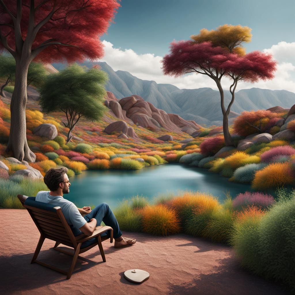 Hyperrealistic Landscape with Relaxing Man in 8K