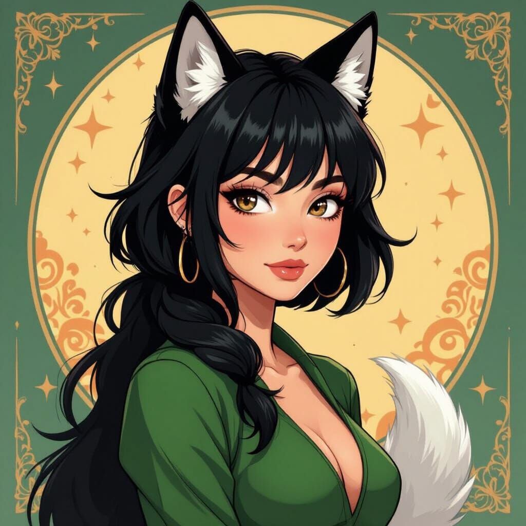 Wolf-Woman in Vibrant, Delicate Loish Style