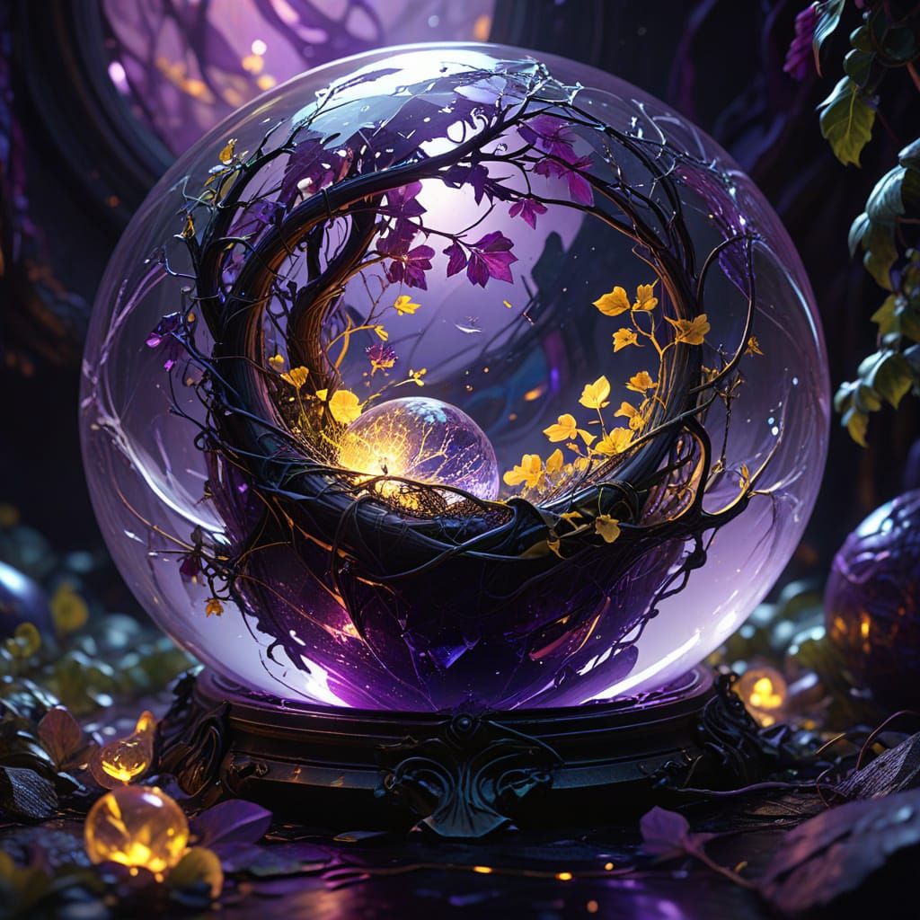 Vines Emerge from Cracked Crystal Ball: Dark Fantasy Art