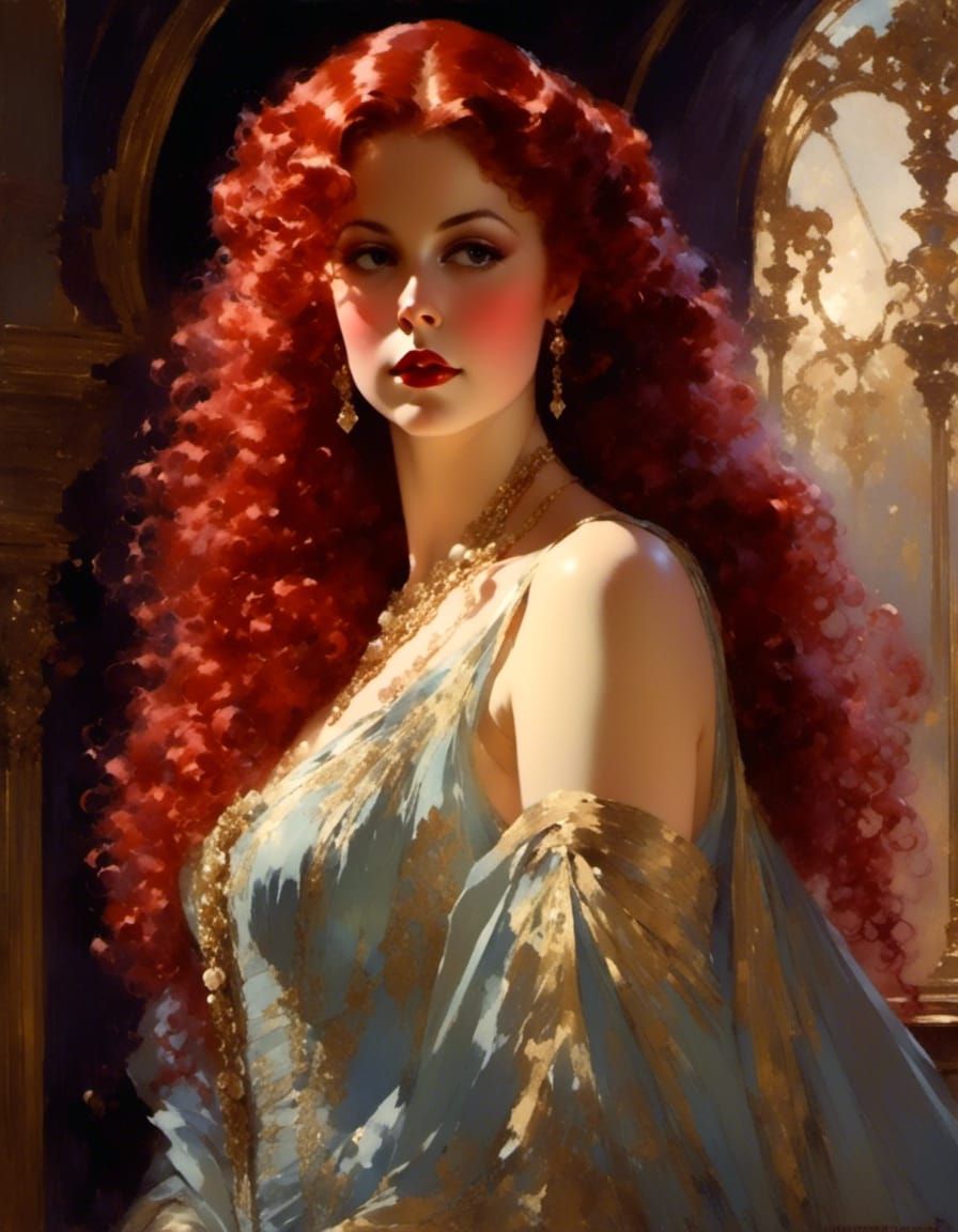 Victorian Woman in Blue, Edward Cucuel Style