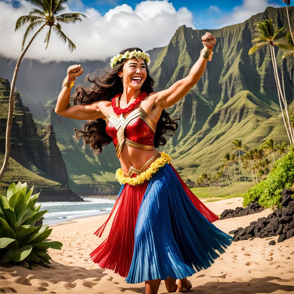 Wonder Woman Hula Dancing in Hawaii