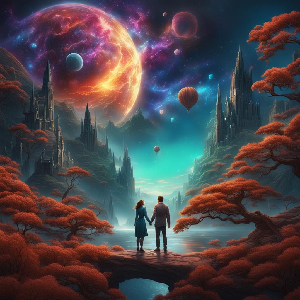 Dreamscape Couple Reaching Out: Fantasy Concept Art