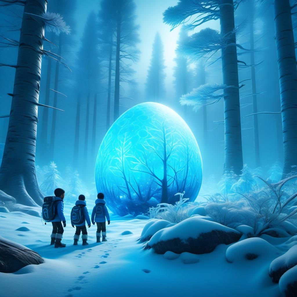 Inuit Children Find Bioluminescent Egg in Forest