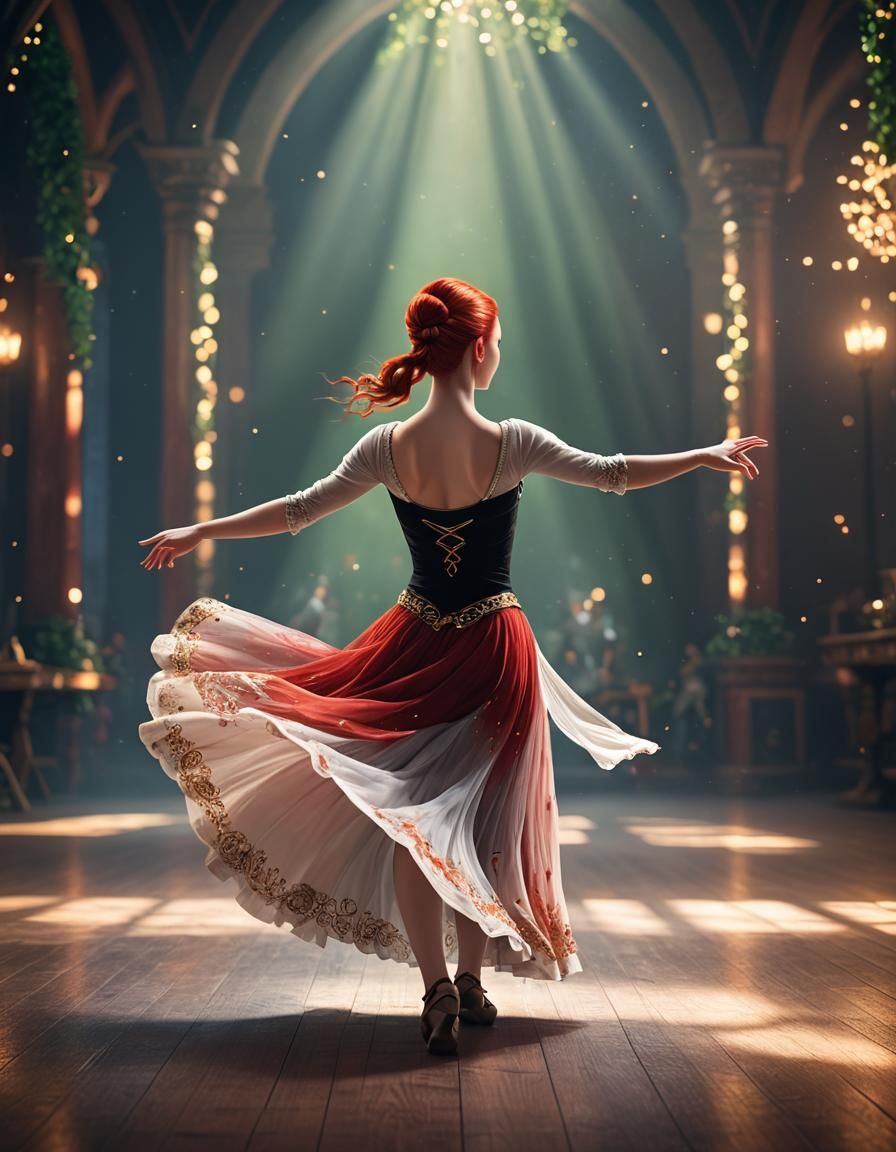 Celtic Ballerina Splits on Stage in Fantasy Lighting