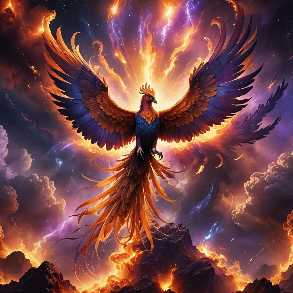 Phoenix Reborn in Cosmic Radiance: Digital Matte Painting