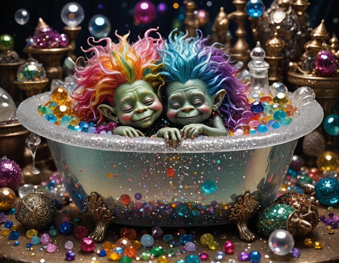 Glitter Troll's Crystal Bath: A Digital Art Masterpiece
