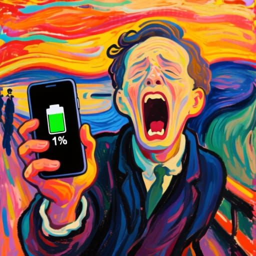 Munch's Scream Parody: Figure Screams Over 1% Phone Battery