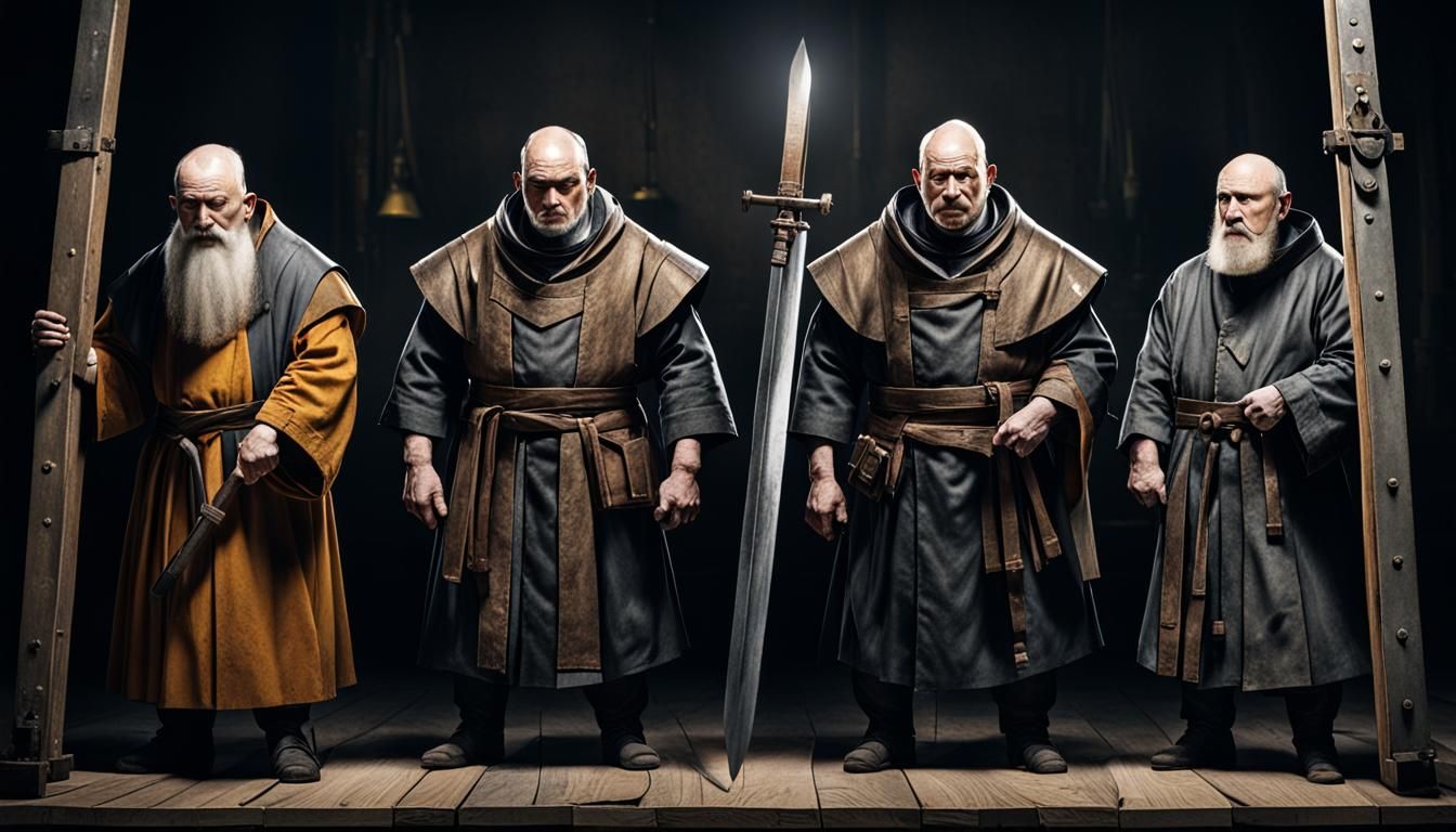 Monk, Judge, Engineer Under Guillotine Blade