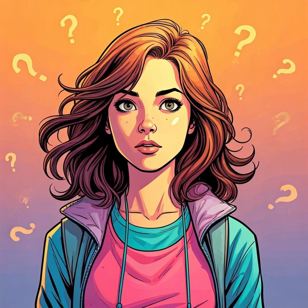 Inquisitive Girl on Book Cover in Comic Art Style