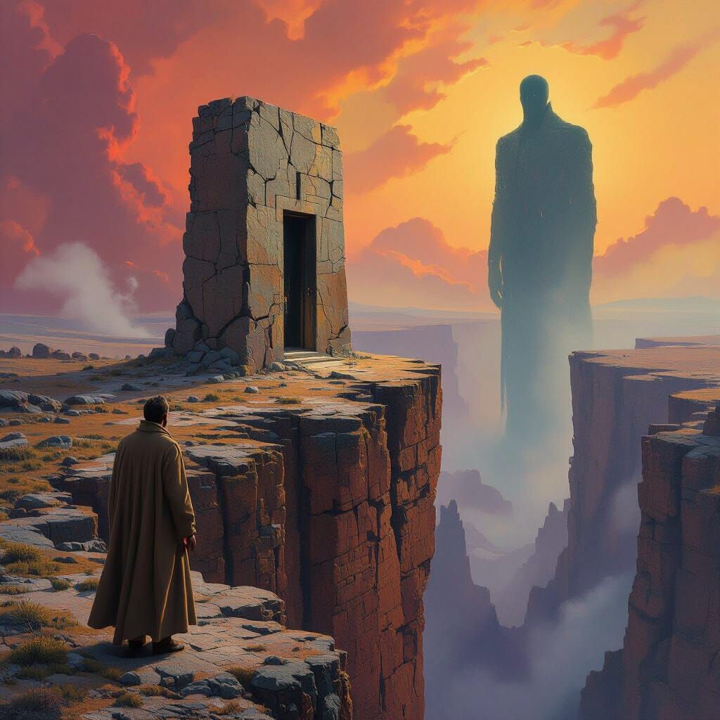 Surreal Landscape with Door in the Sky