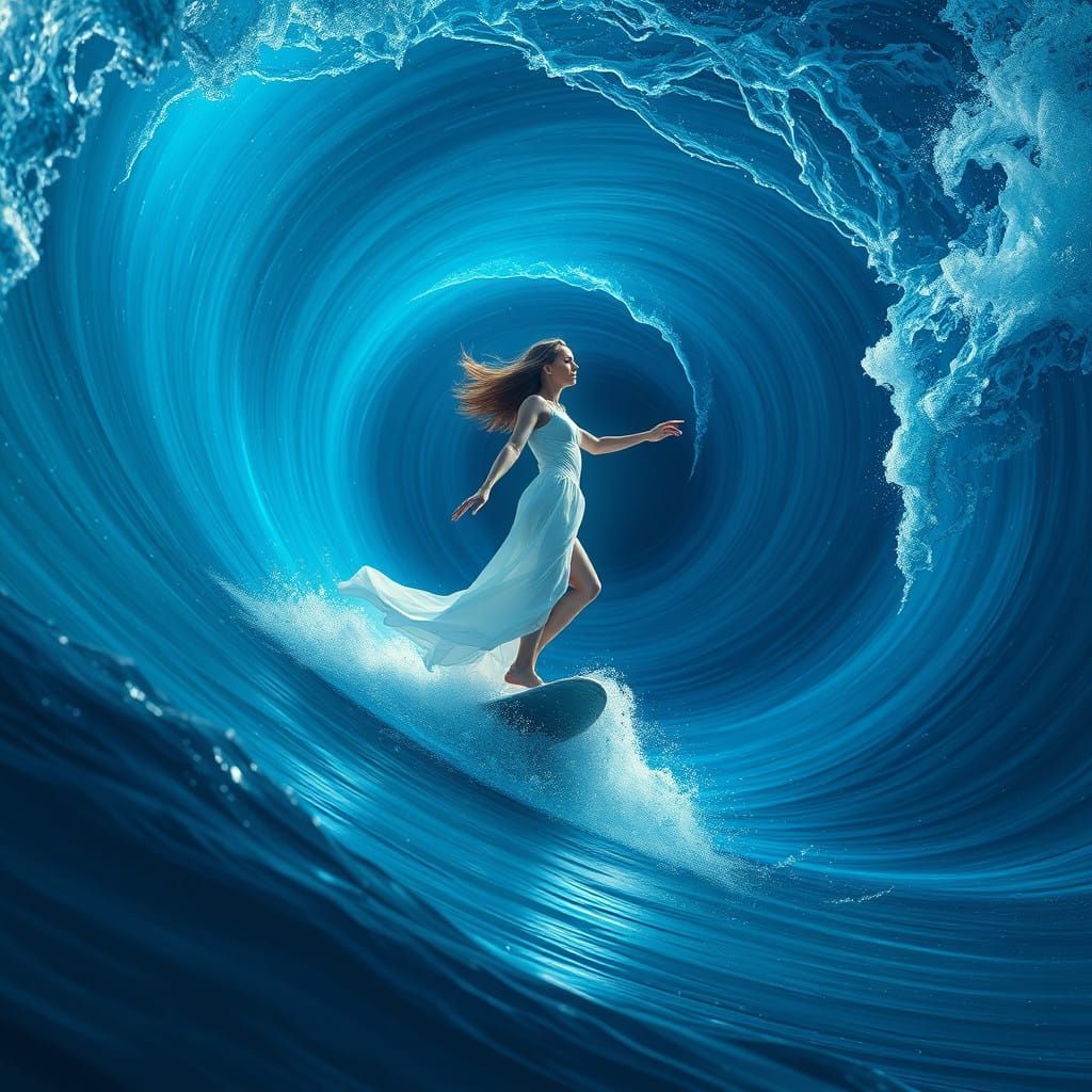 Surreal Beth Hart Rides Cosmic Wave in Dreamlike Fantasy Art