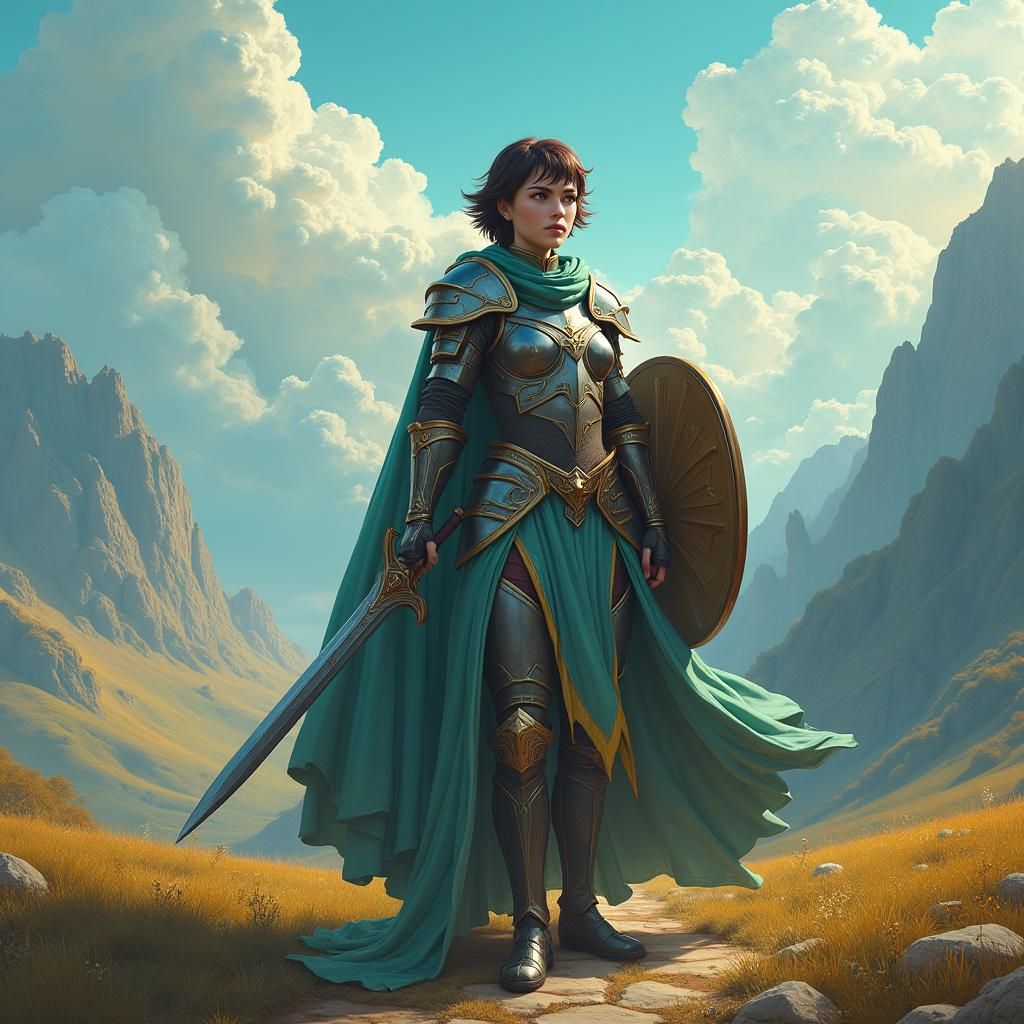 Aasimar Paladin in Ethereal Landscape, Detailed Matte Painti...