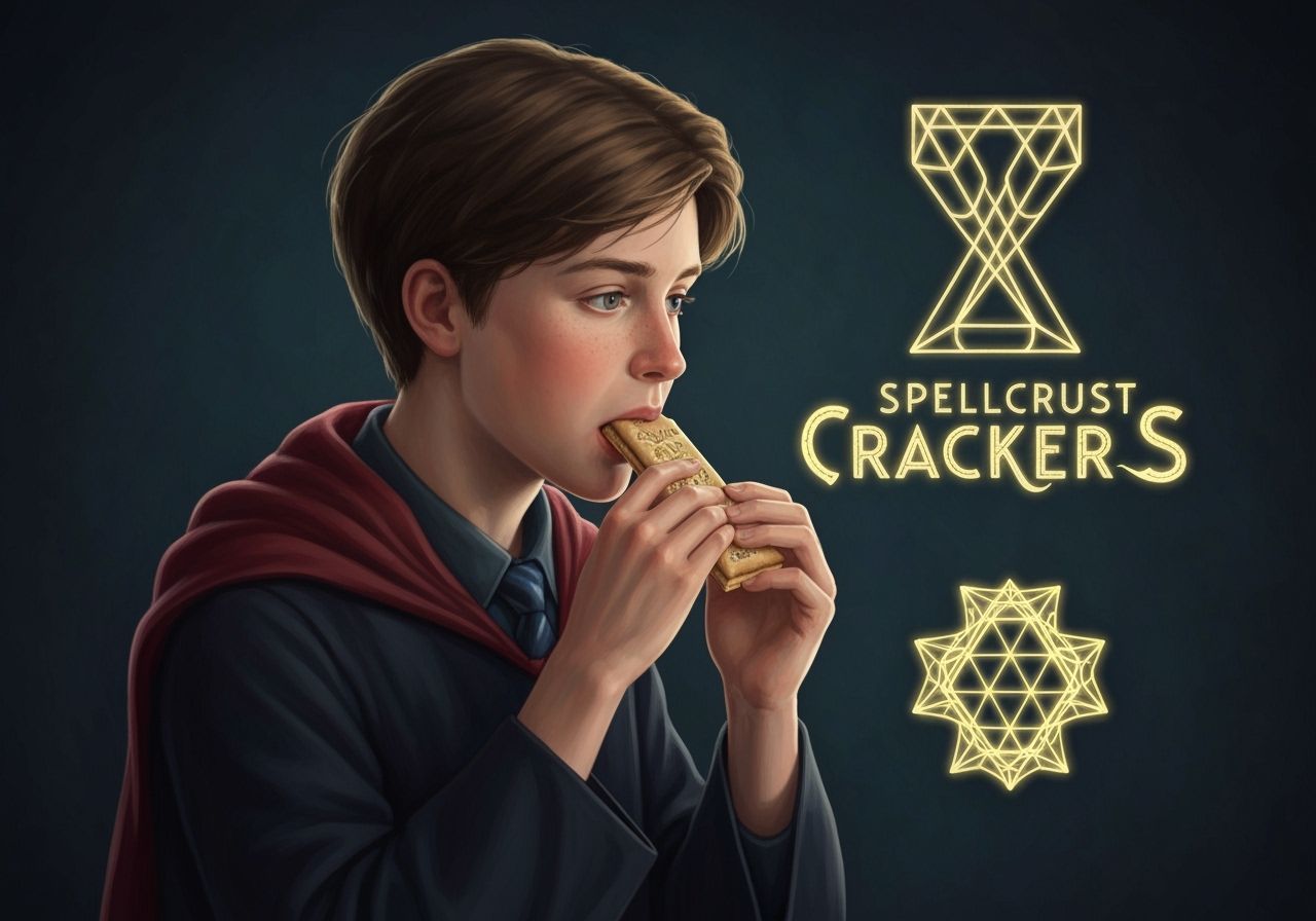 Boy Wizard Eats Glowing Spellcrust Crackers in Abstract Styl...