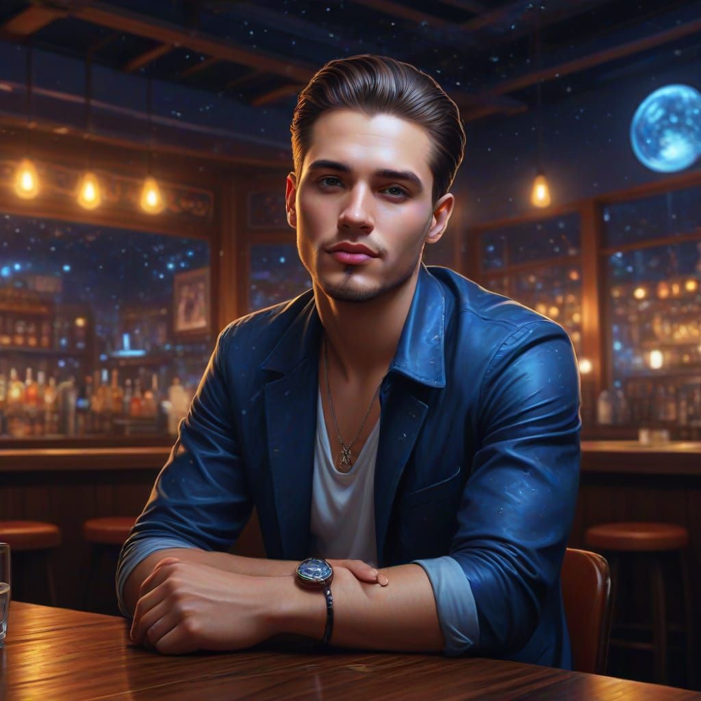 Handsome Guy in Moody Cafe Discotheque