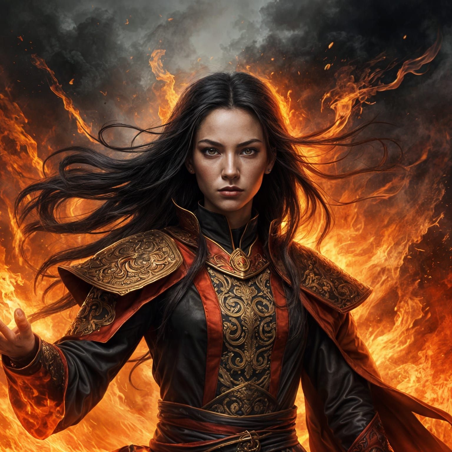 Fiery Female Fire Mage in Epic Digital Painting