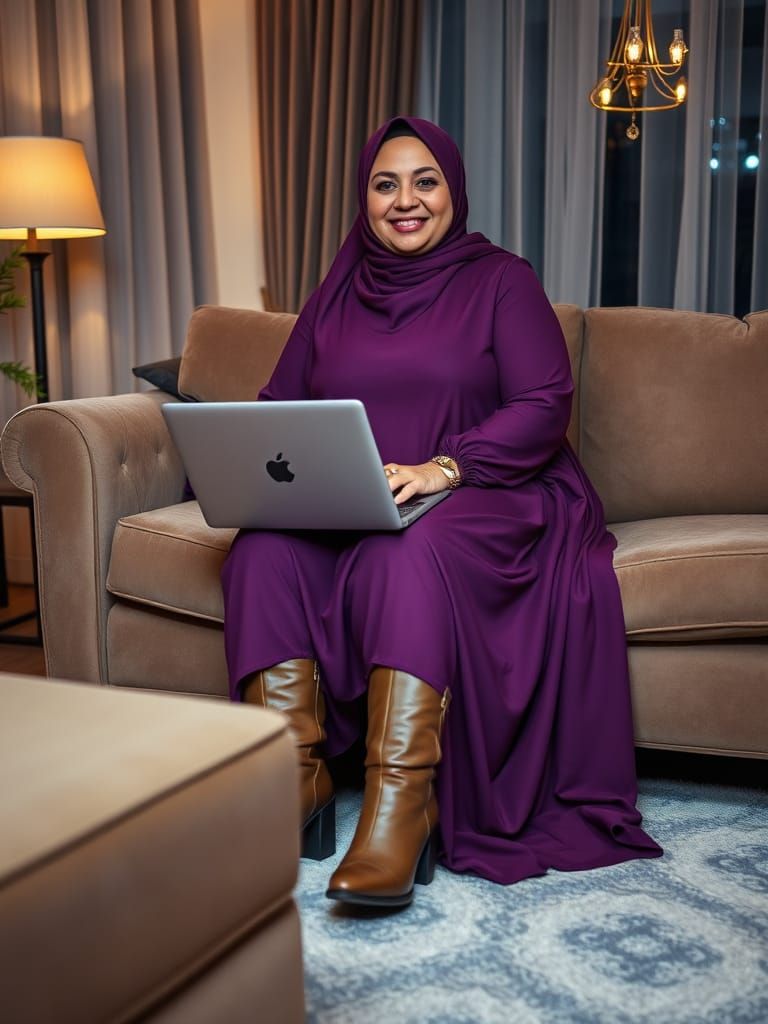 Elegant Hijabi Woman in Purple Maxi Dress Portrait