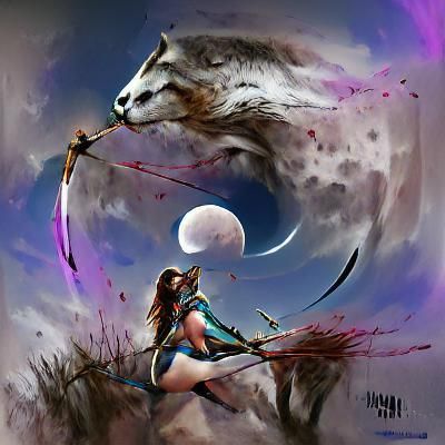 Moon Huntress in Forest, Beautiful Artwork