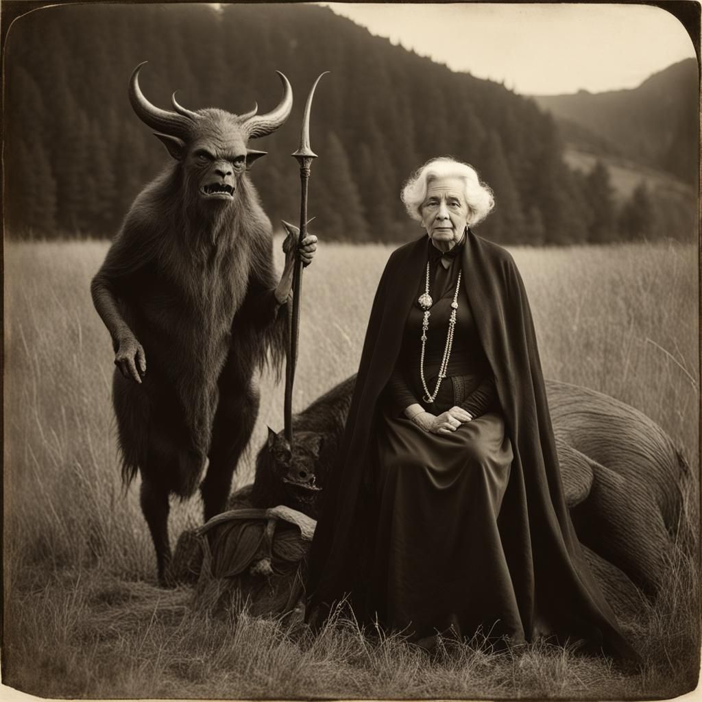 Macabre Hobbit Encounter in Vintage Photography Style