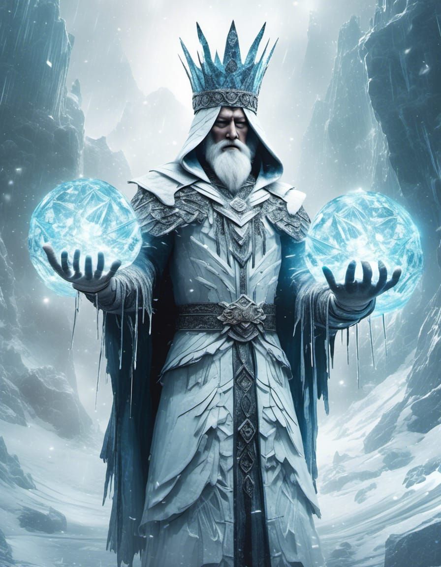 Ice Wizard Double Exposure in Watercolor Style