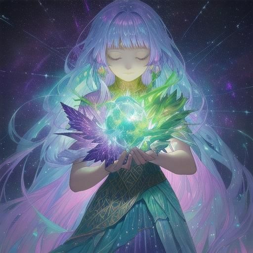 Earth Mother Cradling Earth in Mystical Forest