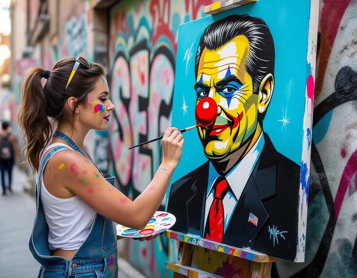 Street Artist Mocks Politician in Bold Art Style