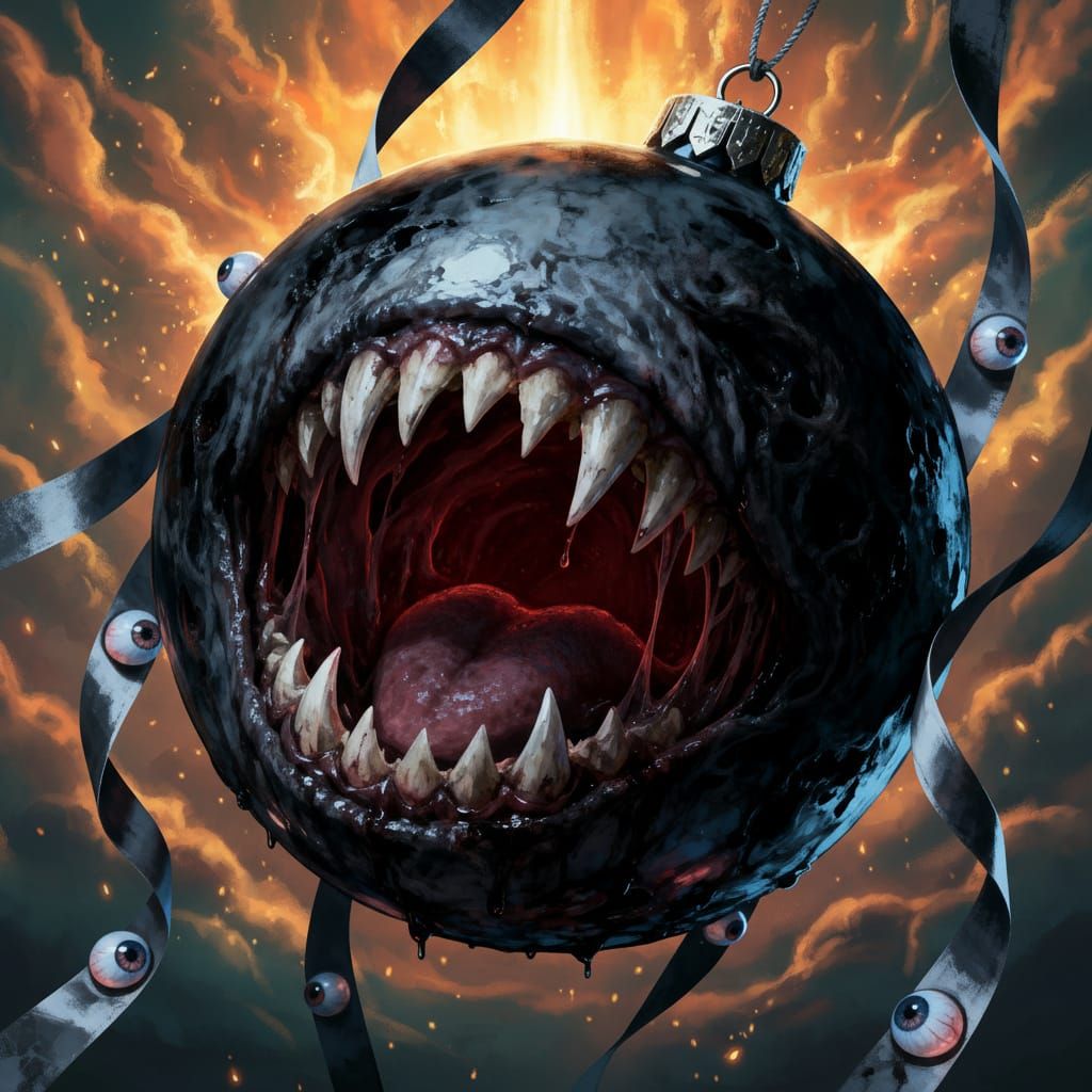 Horror New Year Ball Opens Mouth with Eyes at Midnight