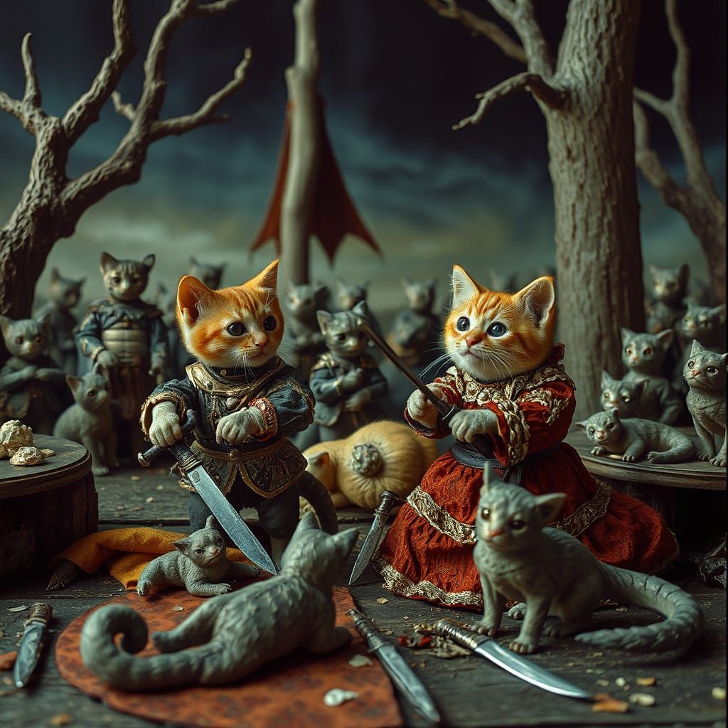 Gothic Kittens in a Mystical Surreal Landscape