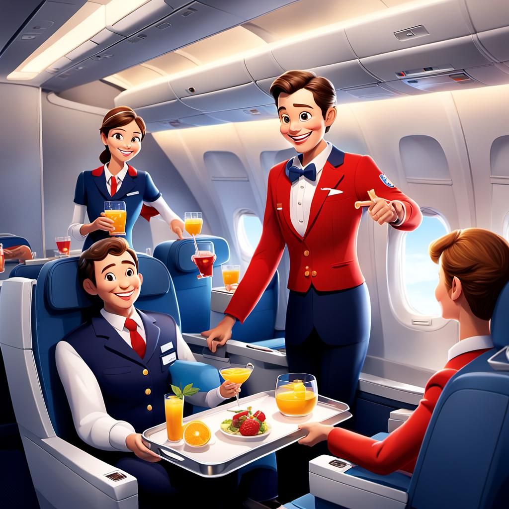 Friendly Steward Offers Drinks in Luxurious Cabin