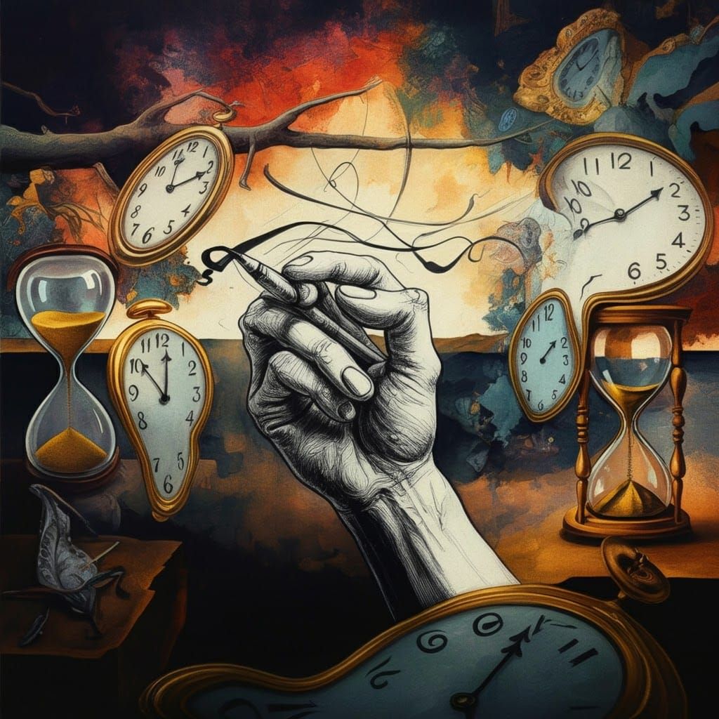 Hand Drawing Itself in Escher-Inspired Surreal Dreamscape