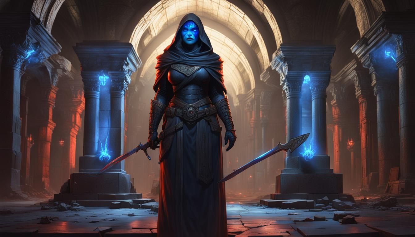 Latex Reaper Portrait in Ancient Crypt