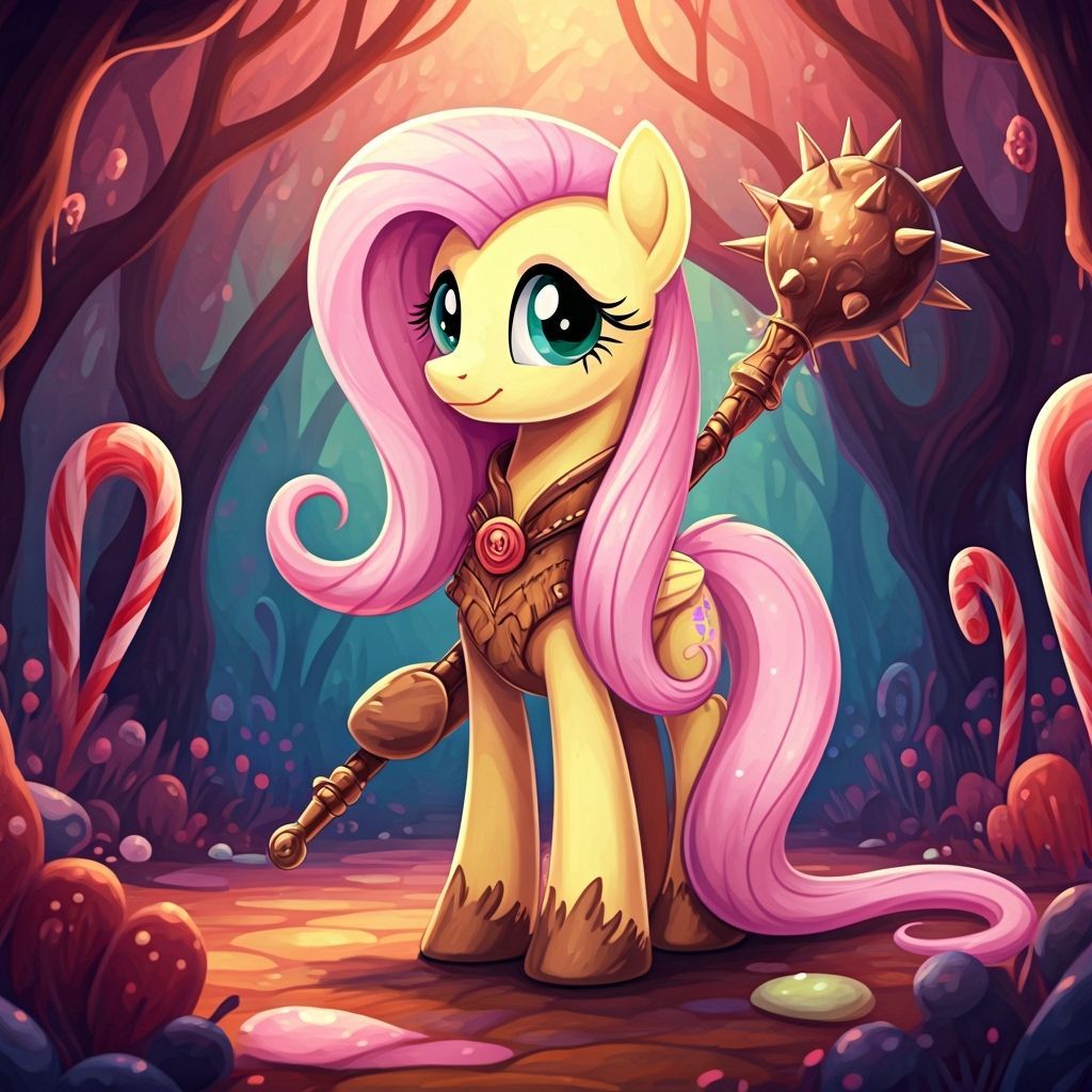 Fluttershy as Spider Druid in Candyland Gouache Style