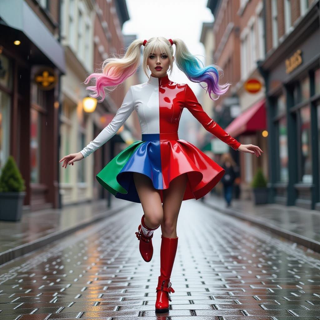 Rainbow-Haired Woman Leaps in Editorial Style