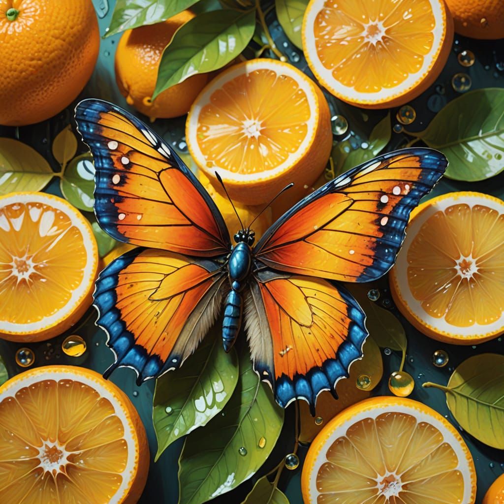 Vibrant Surrealist Butterfly in Citrus Wing Art