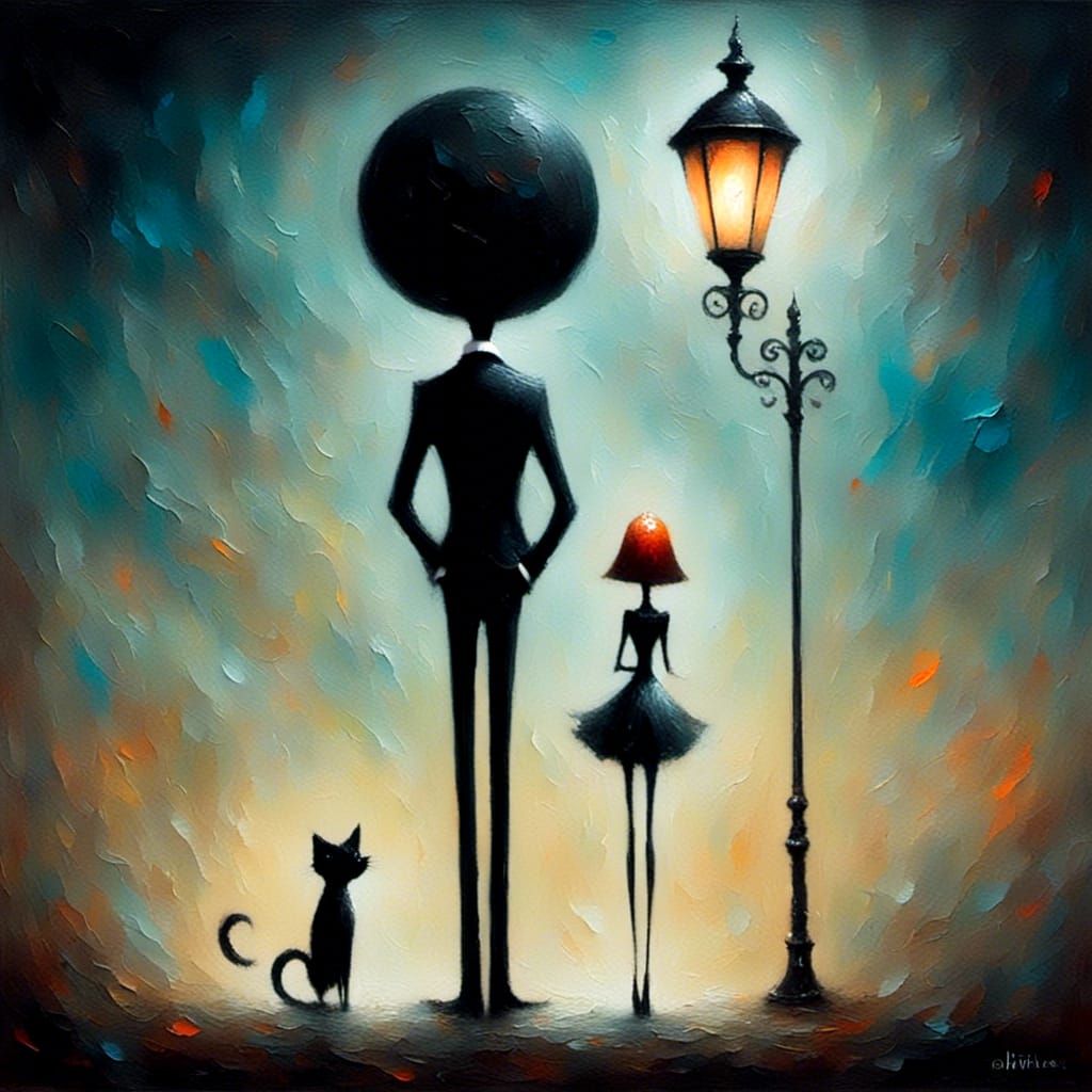 Dramatic Stage Scene with Single Lamp