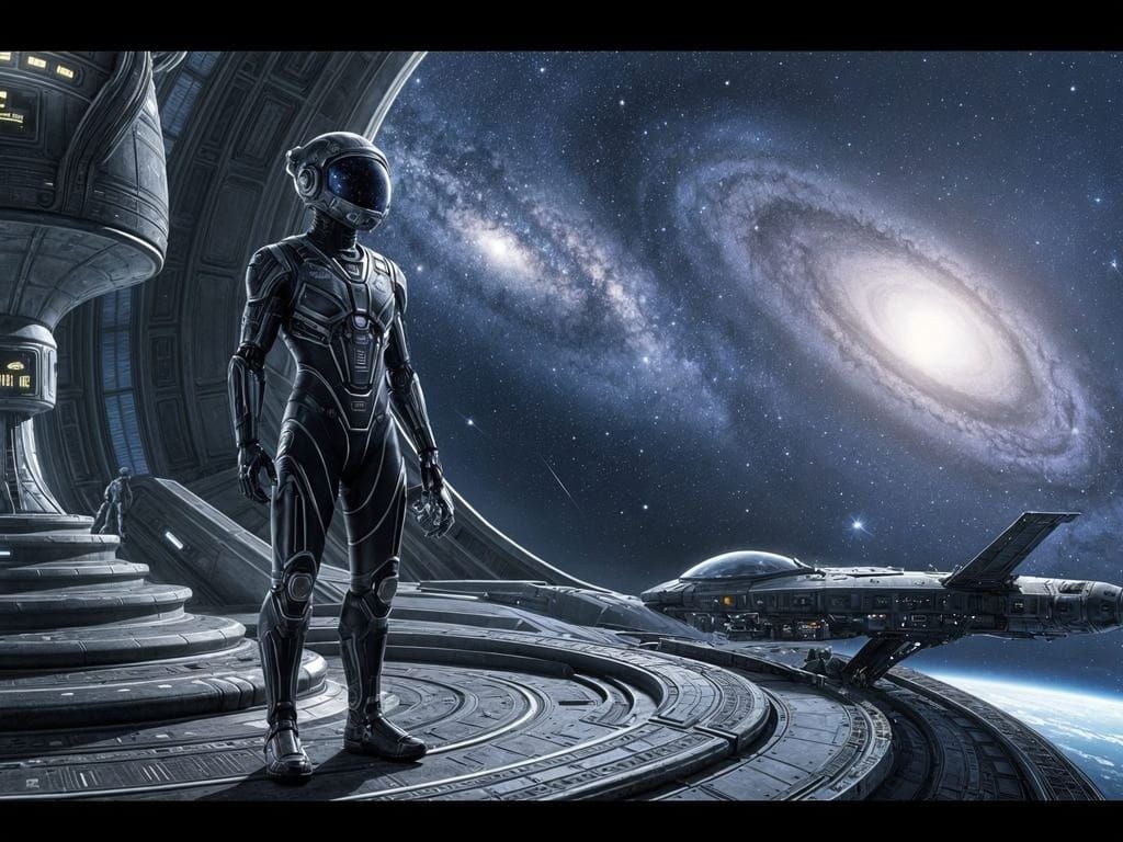 Alien Astronaut and Starship in Sci-Fi Scene