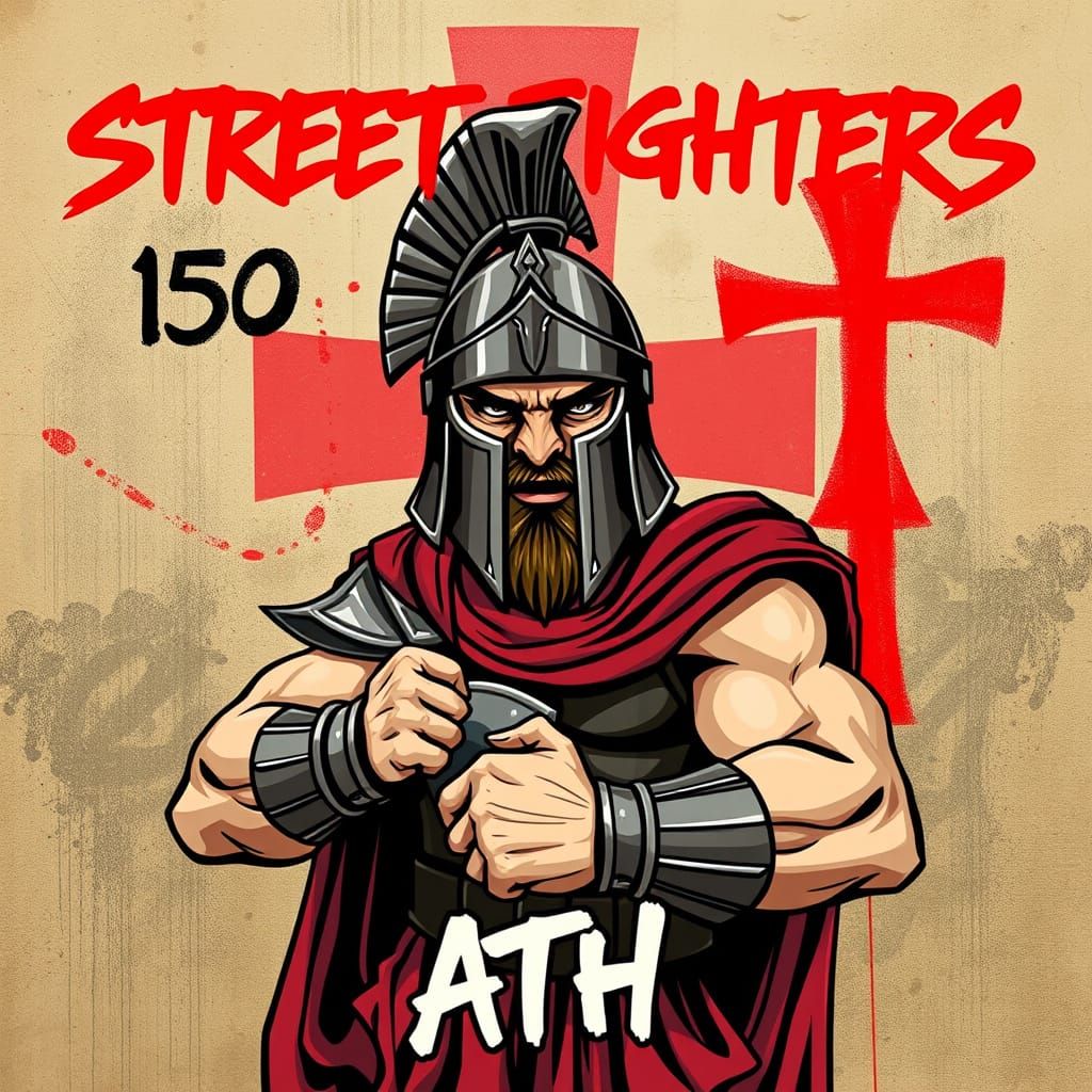Spartan Warrior in Urban Graffiti Art Style