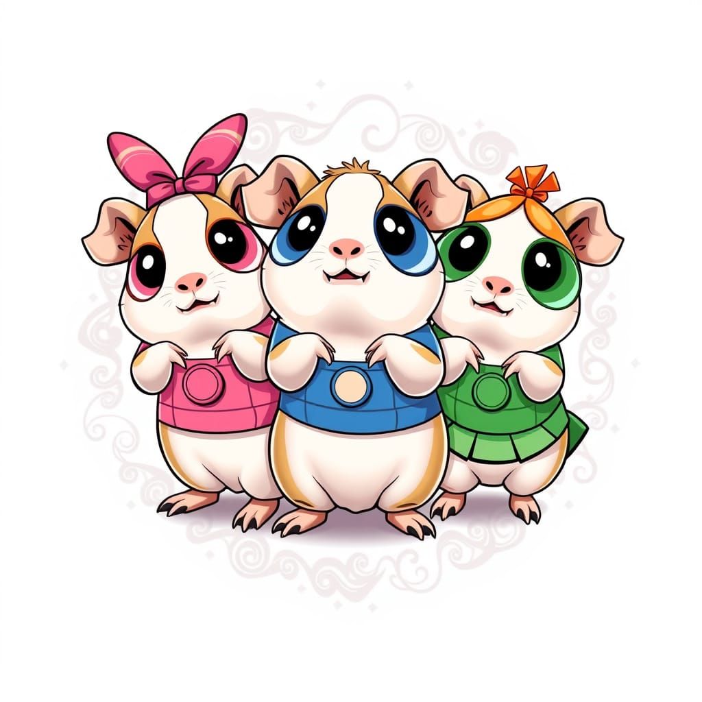 Powerpuff Guinea Pigs in Whimsical Vector Art
