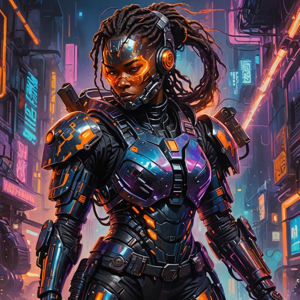 Cyborg Femme Fatale Portrait with Neon Lighting