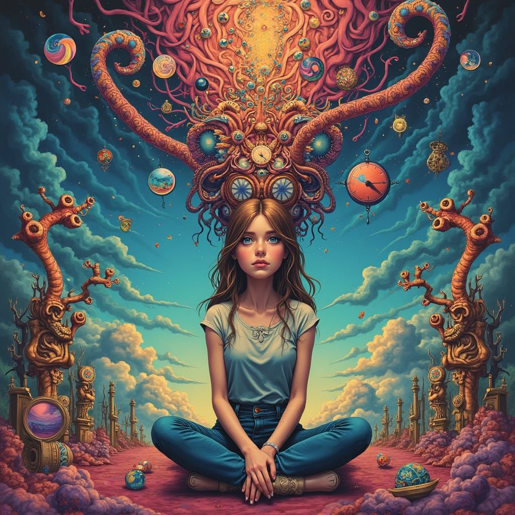 Surrealist Psychedelic Landscape with Swirling Patterns and ...