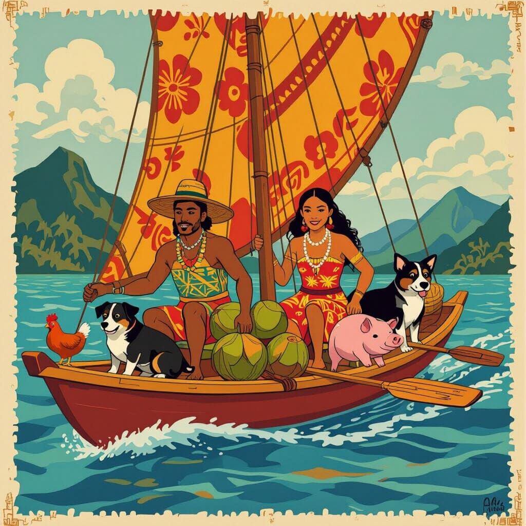 Austronesian Family Voyage in Outrigger Canoe