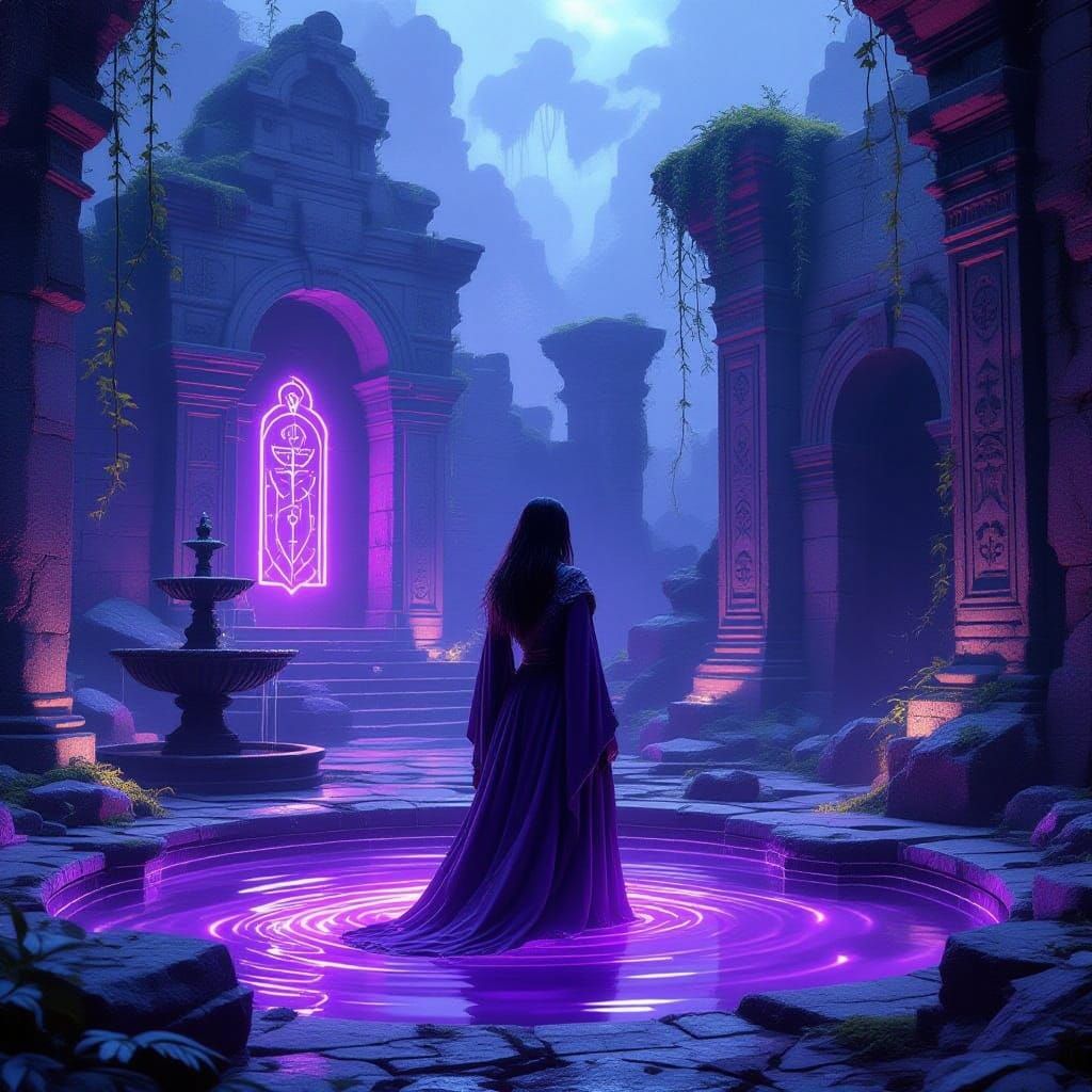 Eerie Purple Glow Illuminates Submerged Ancient Ruins