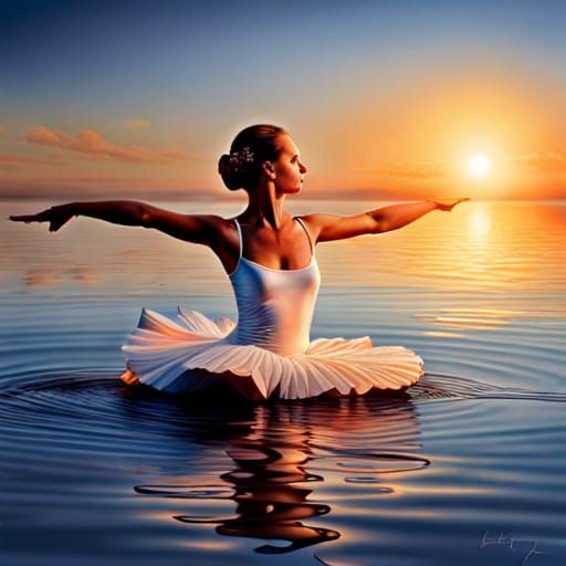 Ballerina's Grace Mirrored in Golden Hour Reflection