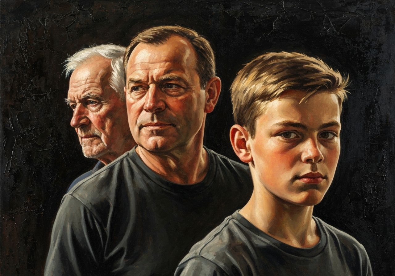 Three Generations of Men Portrait in Expressive Oil