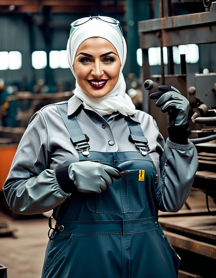 Steelworker Woman in Hijab, Captured in Cinematic Detail
